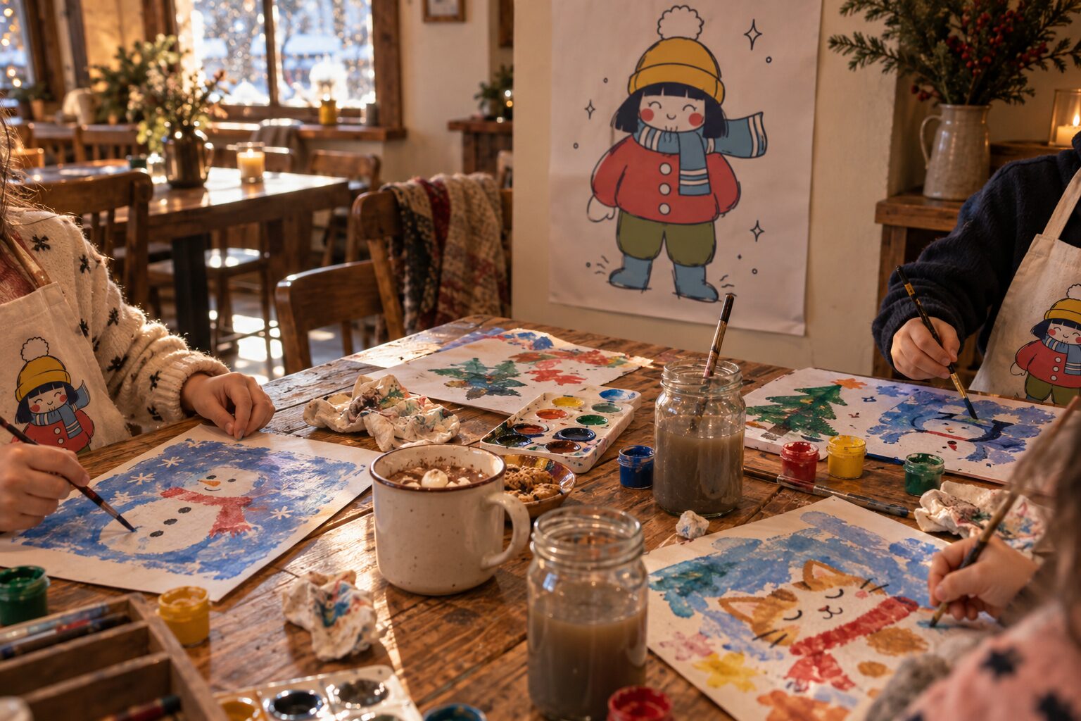 Children painting at a low table.